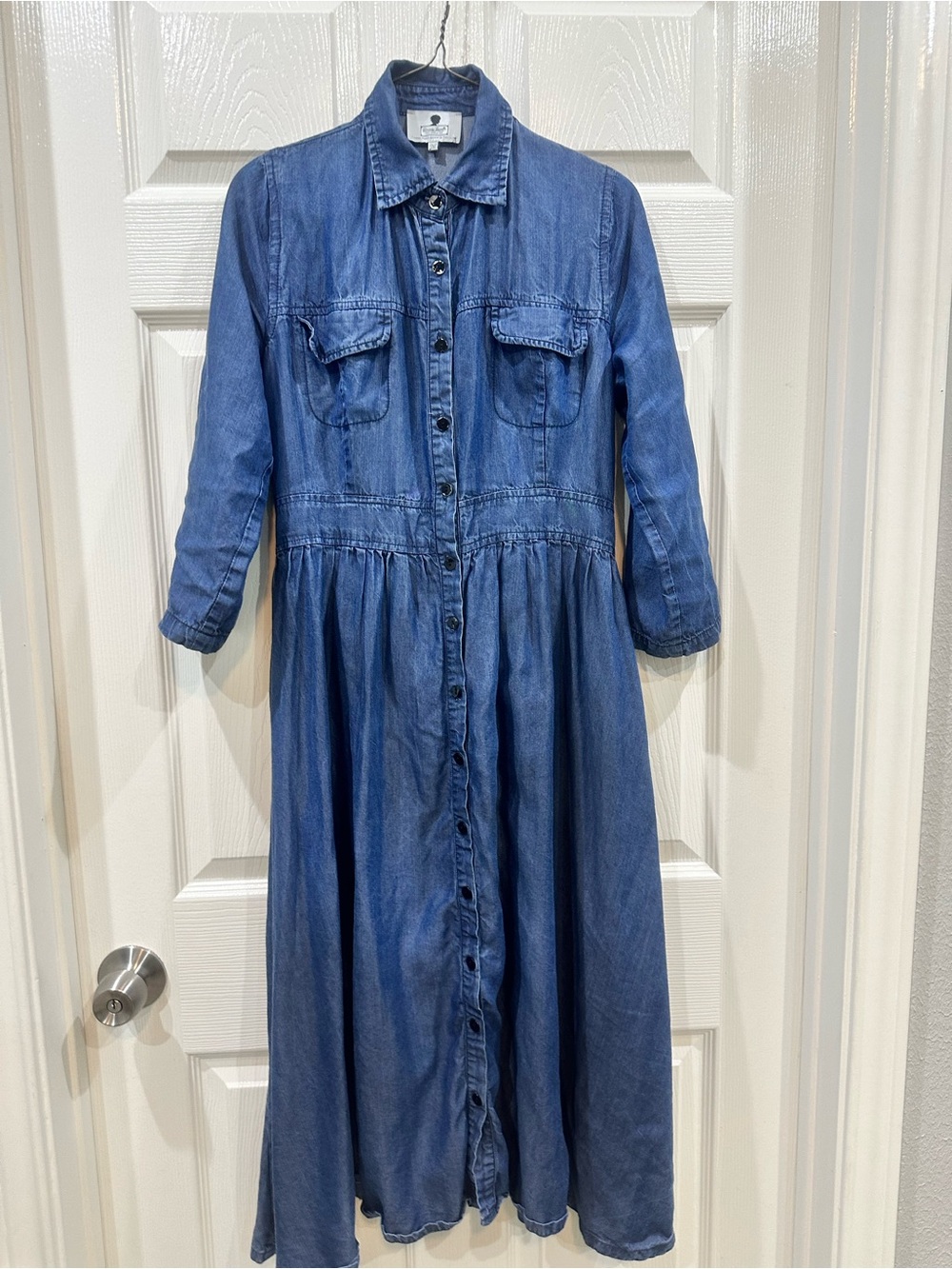 Dainty Jewells Medium Blue Button-Front Denim Shirt Dress